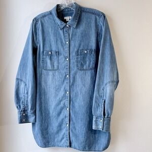 J Jill Denim Snap Front Shirt Medium Blue Pockets Western Casual Cotton